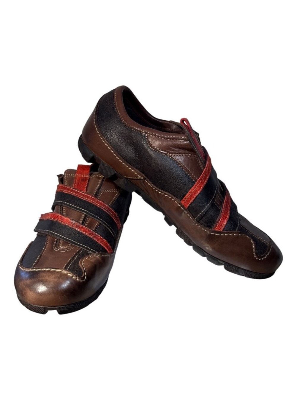 Robert Wayne Shoes Mens Size 7 Brown Leather Casual Sneakers Red & Black Straps